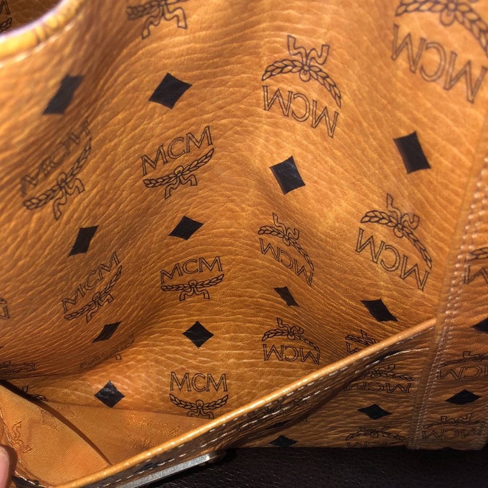 MCM Cognac Vicetos Top Zipper Shoulder Work Bag Briefcase Authentic EUC - Picture 6 of 16